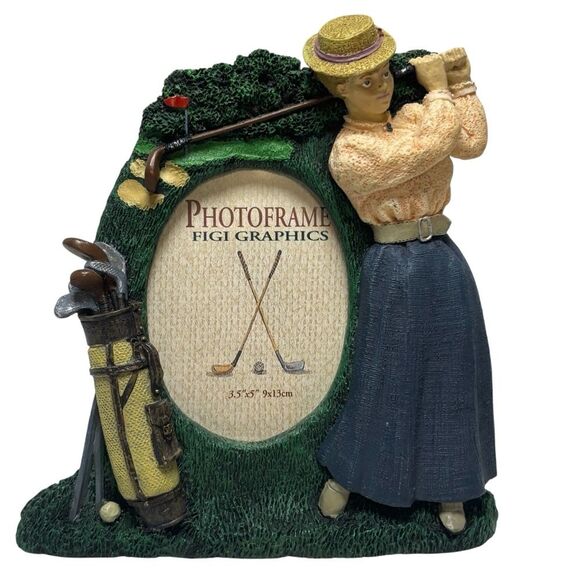 Vintage 1993 Figi Graphics 3D Resin Lady Golfer Tabletop Photo Frame - Picture 1 of 7